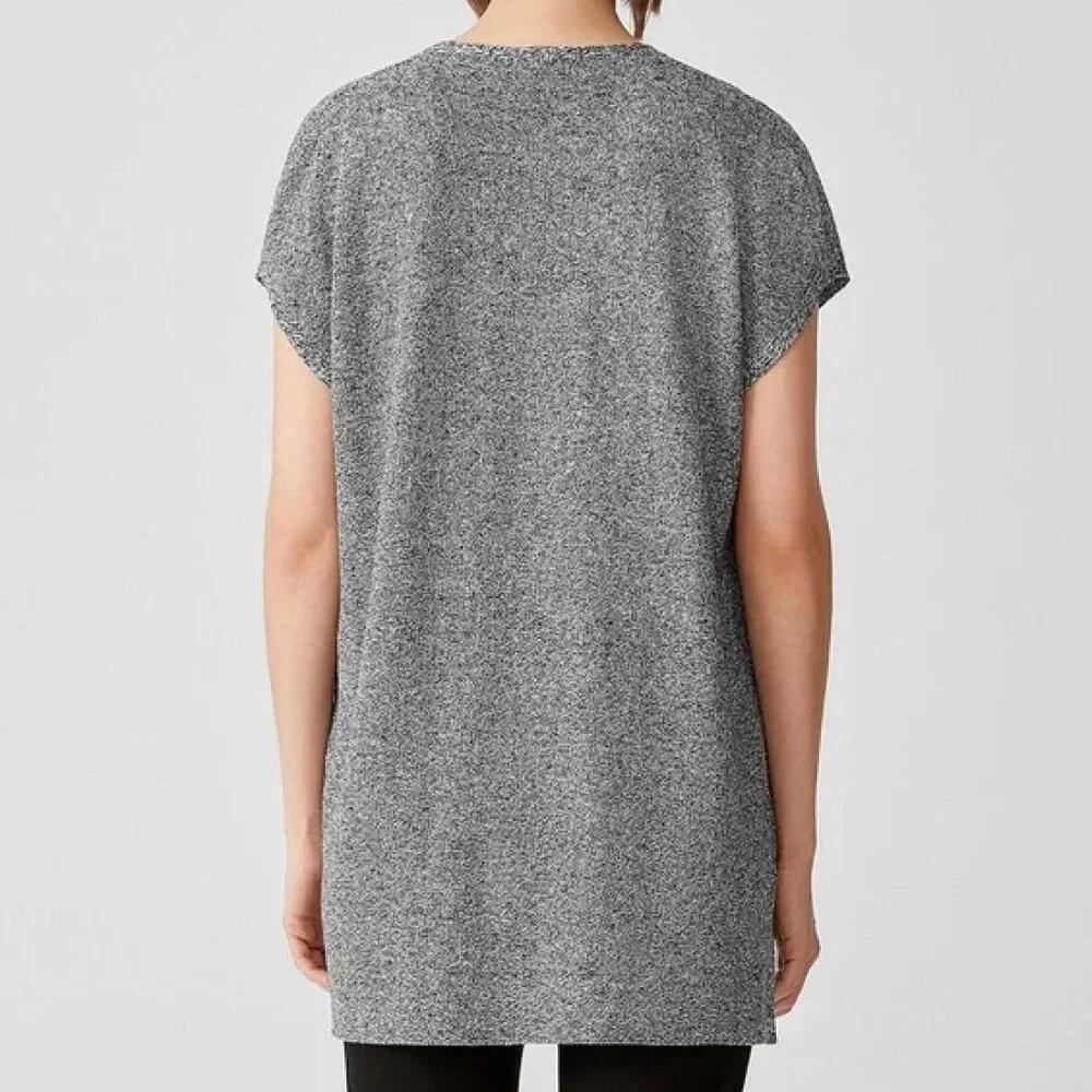 Eileen Fisher Organic Linen and Cotton Twist V-Neck  Top S/P Minimalst Luxury - Picture 2 of 6